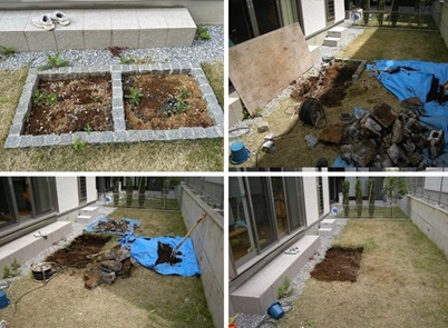花壇の掘り出し撤去
